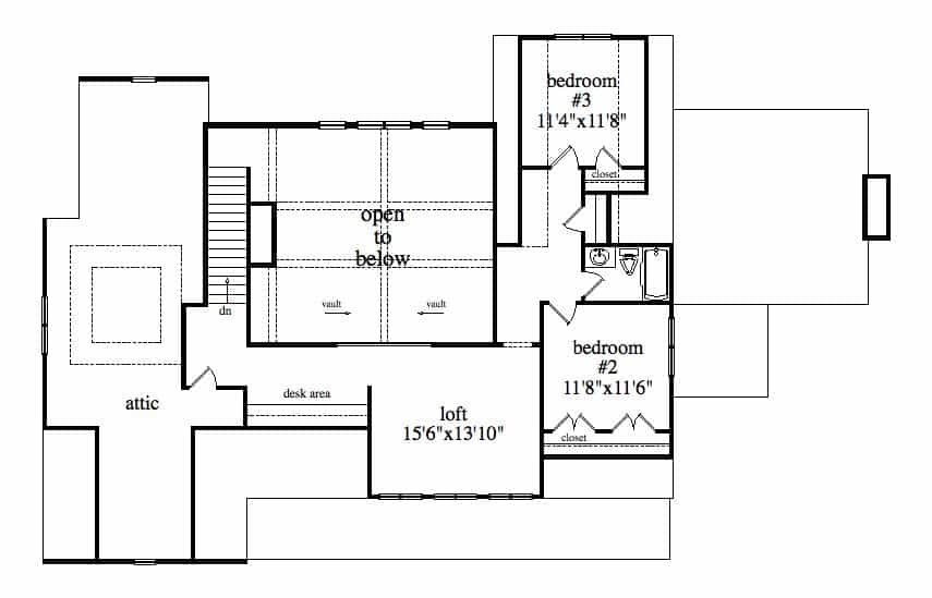 Upper Level of Farmhouse Plan #163-1089