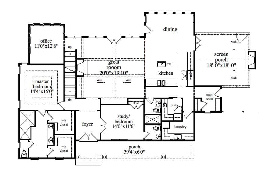 Main Level of Farmhouse Plan #163-1089