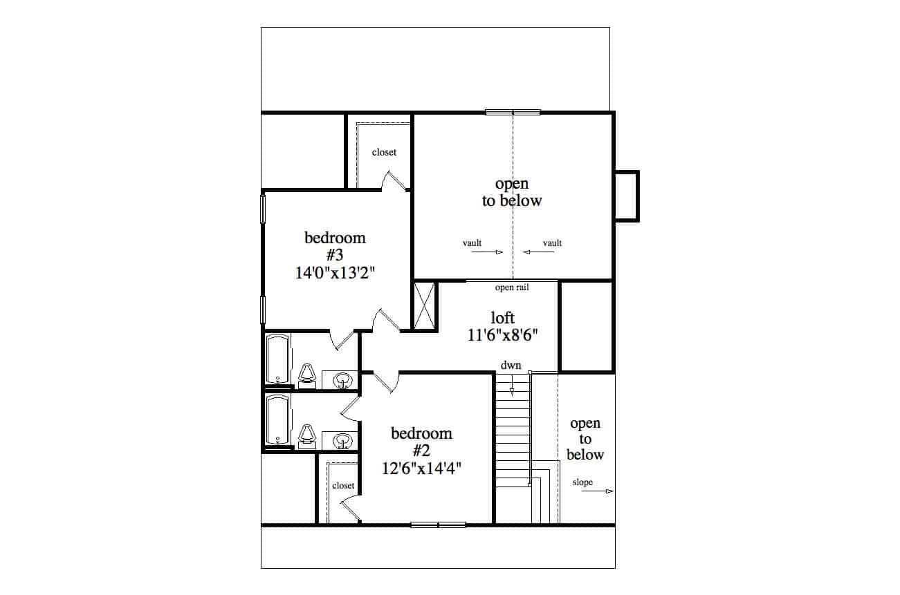 Upper Level of Farmhouse Plan #163-1093