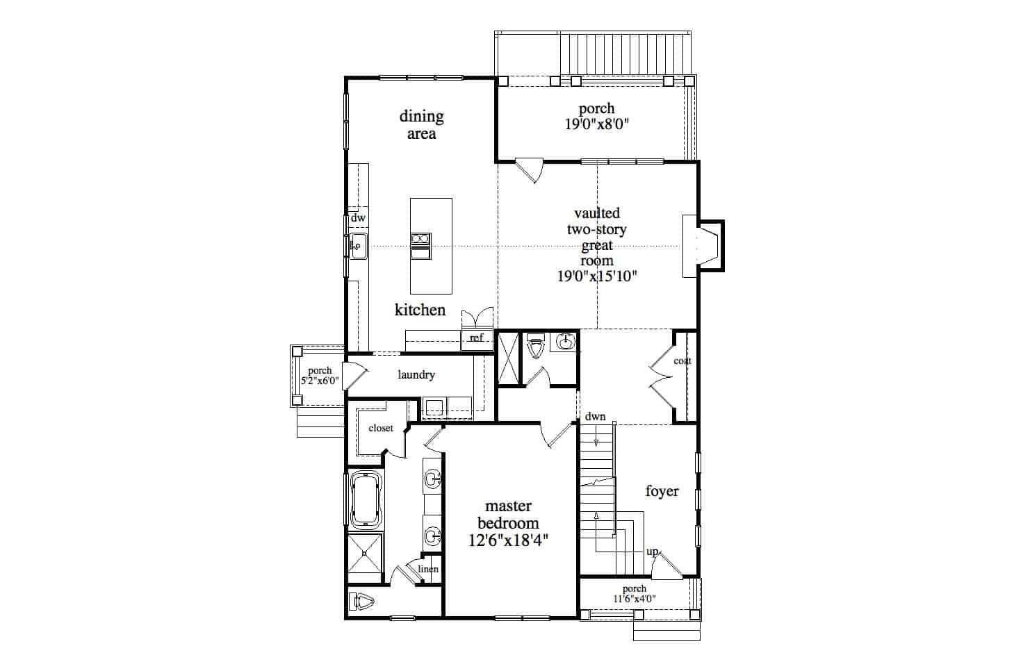 Main Level of Farmhouse Plan #163-1093
