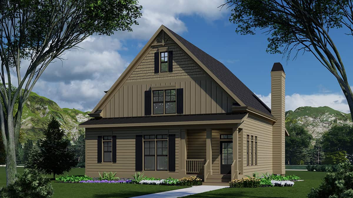 Front elevation of Farmhouse home (ThePlanCollection: House Plan #163-1093)