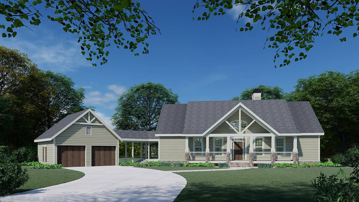 Front elevation of Ranch home (ThePlanCollection: House Plan #163-1094)