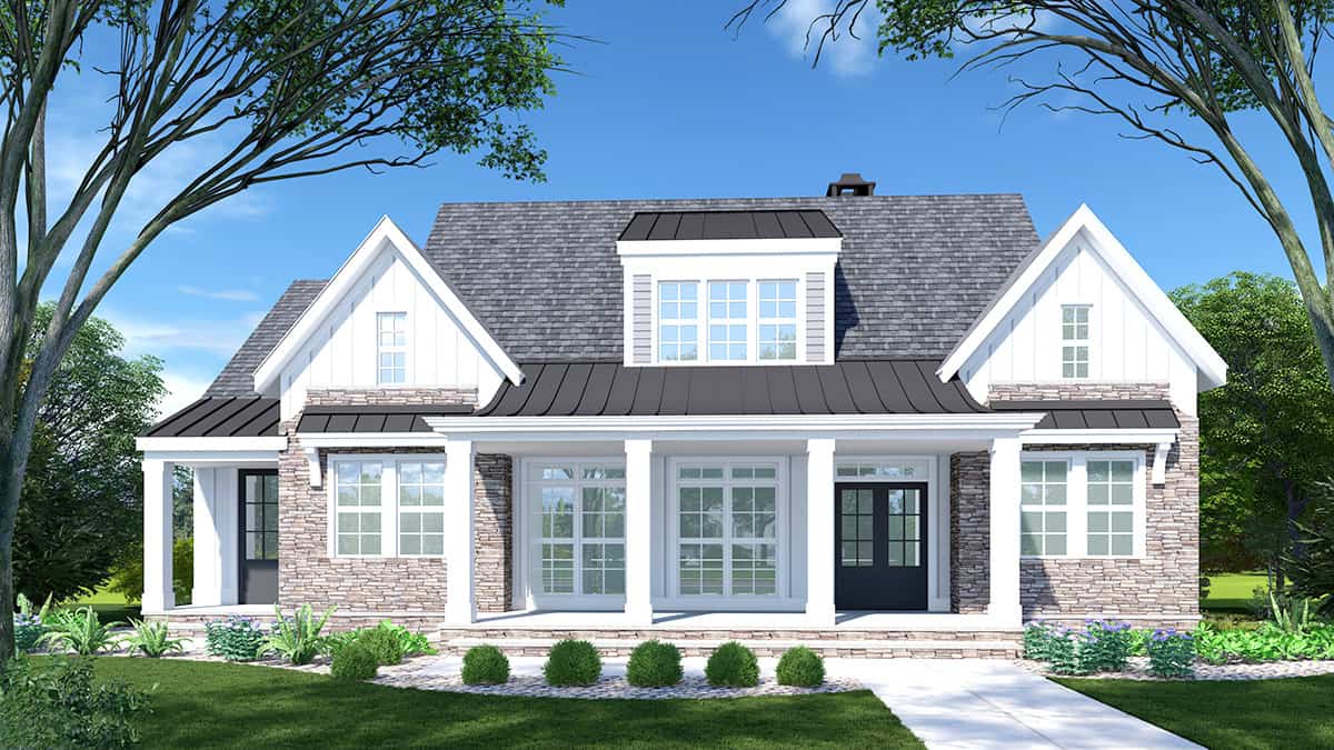 Front elevation of French home (ThePlanCollection: House Plan #163-1096)