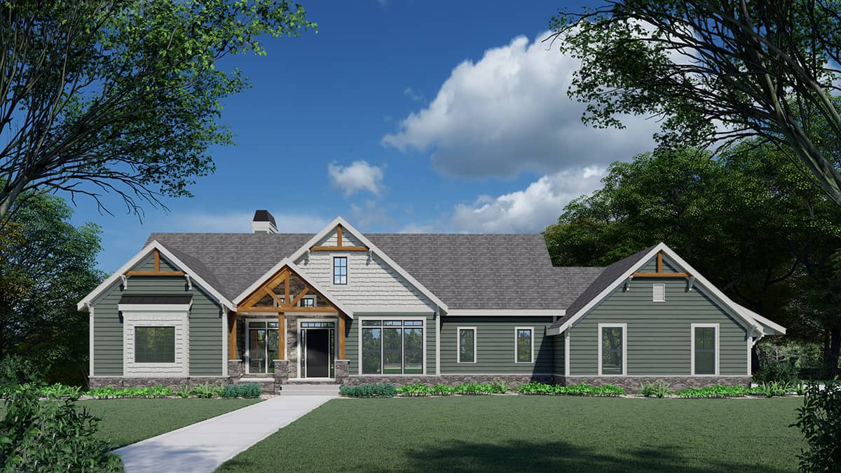 Front elevation of Craftsman home (ThePlanCollection: House Plan #163-1099)