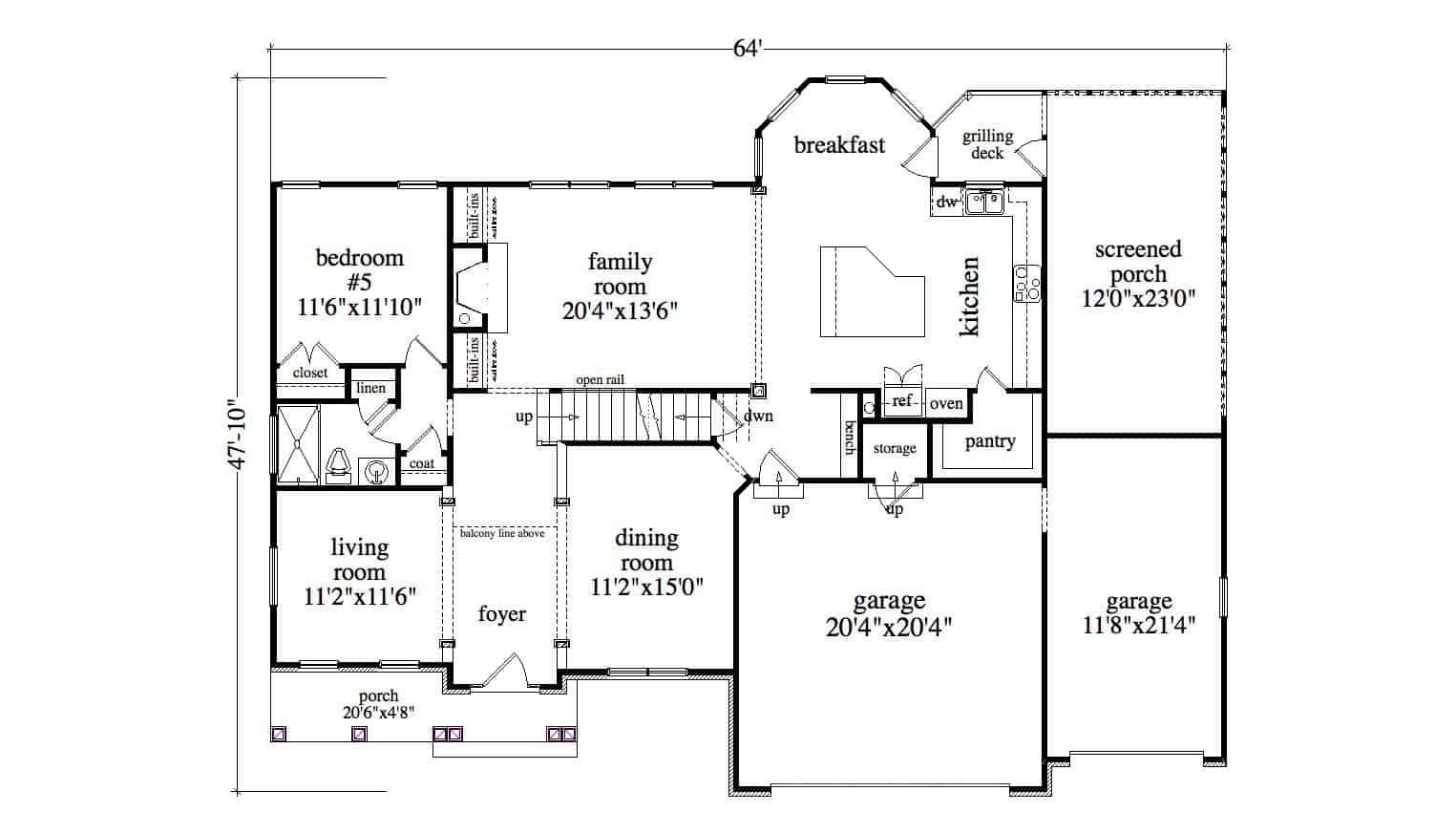 Main Level of Farmhouse Plan #163-1100