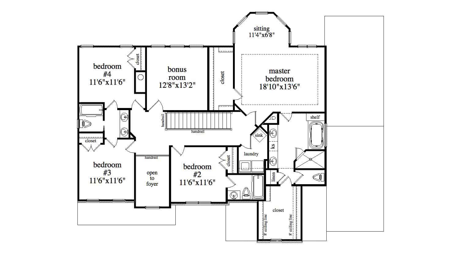 Upper Level of Farmhouse Plan #163-1100