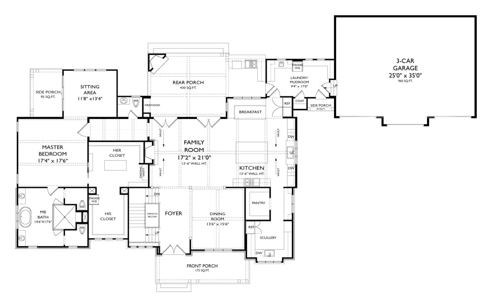 Main Level of Modern Farmhouse Plan #163-1102
