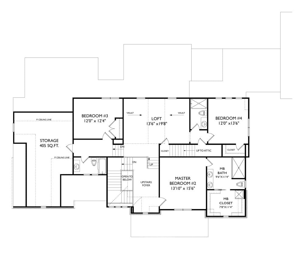 Upper Level of Modern Farmhouse Plan #163-1102