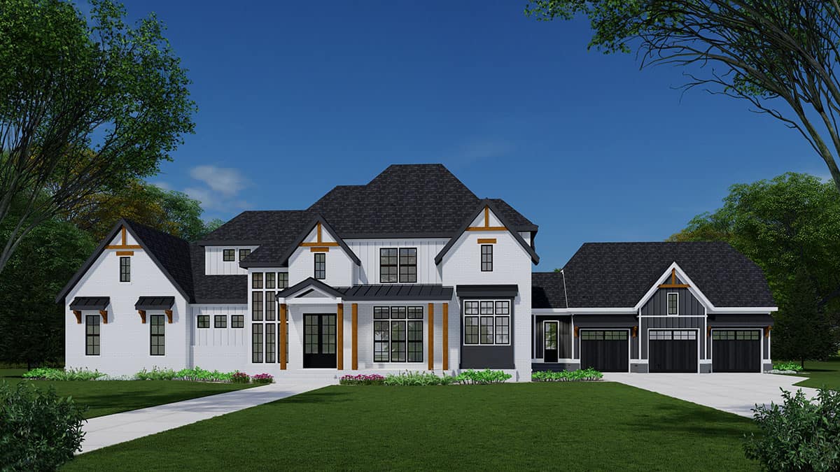 Front elevation of Modern Farmhouse home (ThePlanCollection: House Plan #163-1102)