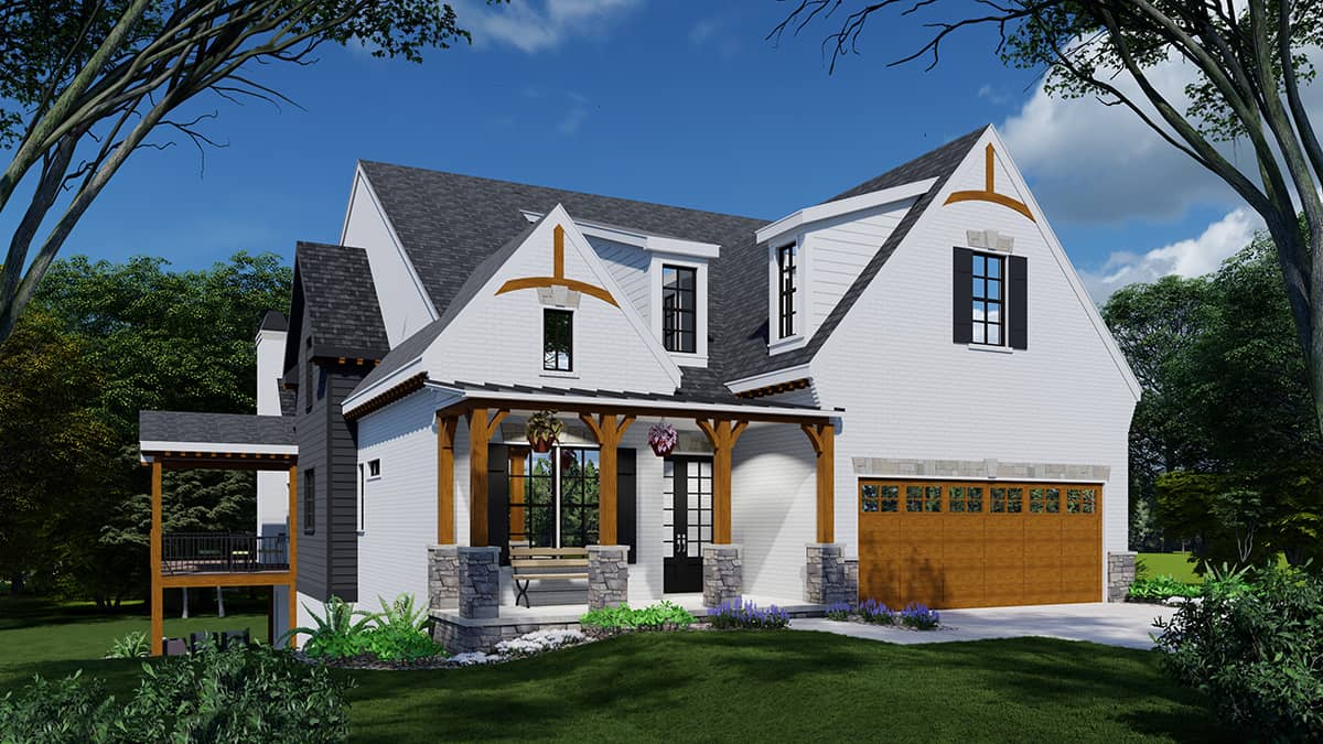 Front elevation of French home (ThePlanCollection: House Plan #163-1104)