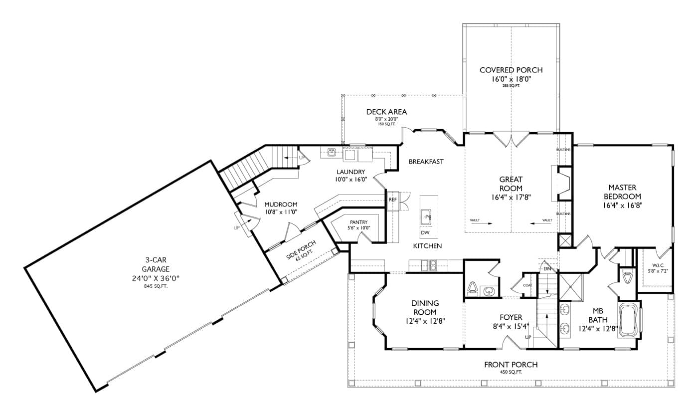 Main Level of Cape Cod Plan #163-1105