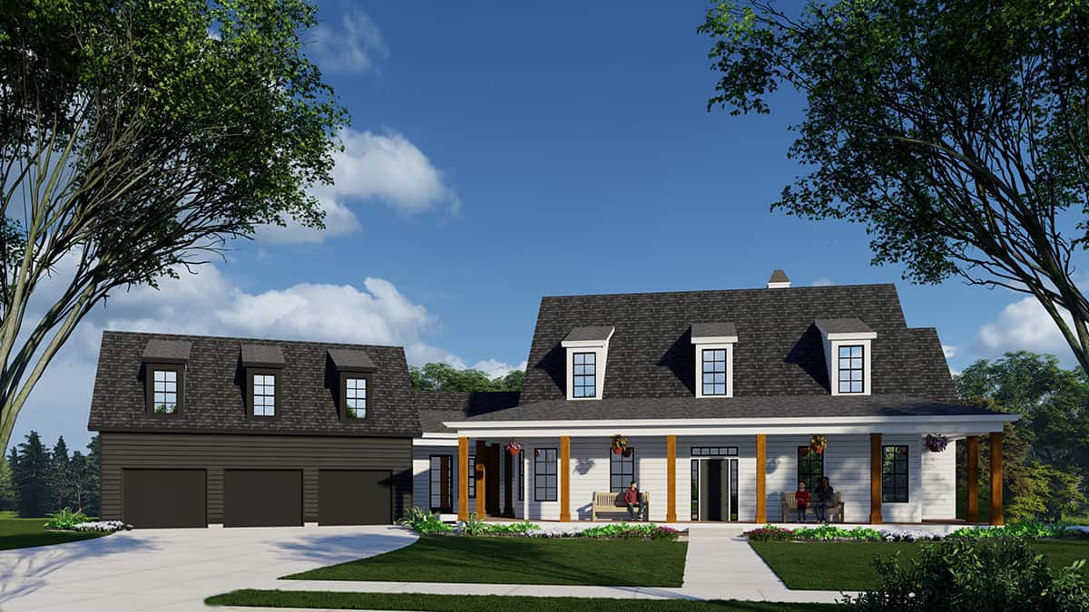 Front elevation of Cape Cod home (ThePlanCollection: House Plan #163-1105)