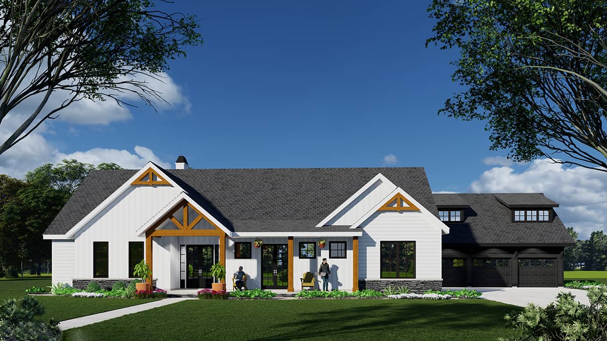 Front elevation of Ranch home (ThePlanCollection: House Plan #163-1109)
