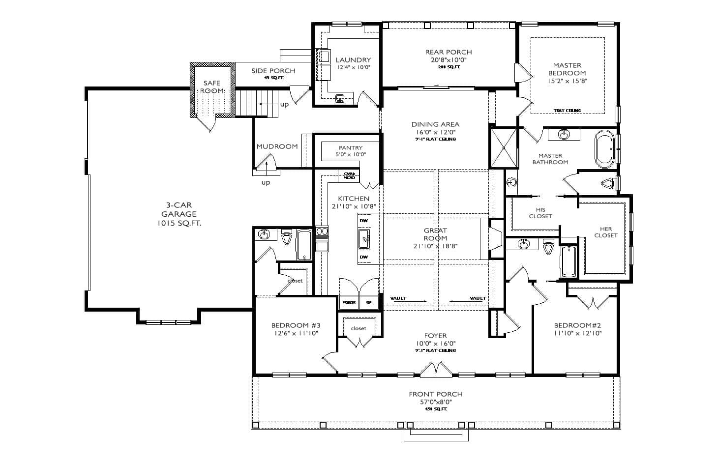 Main Level of Modern Farmhouse Plan #163-1110