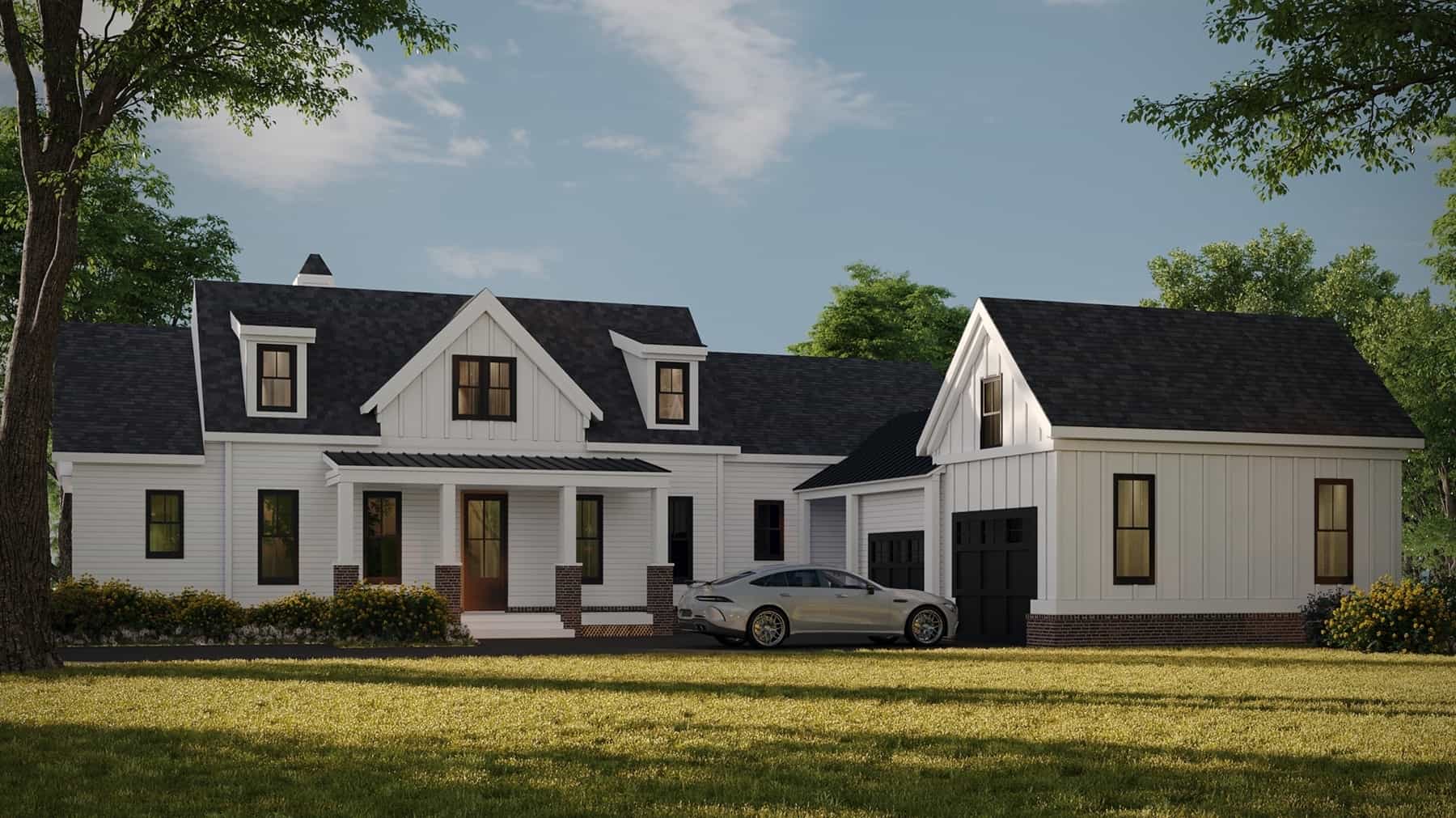Front elevation of Modern Farmhouse home (ThePlanCollection: House Plan #163-1113)