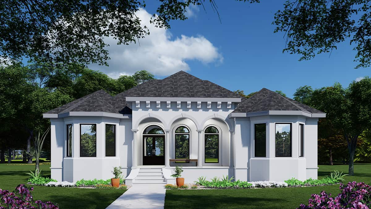 Front elevation of French home (ThePlanCollection: House Plan #163-1114)