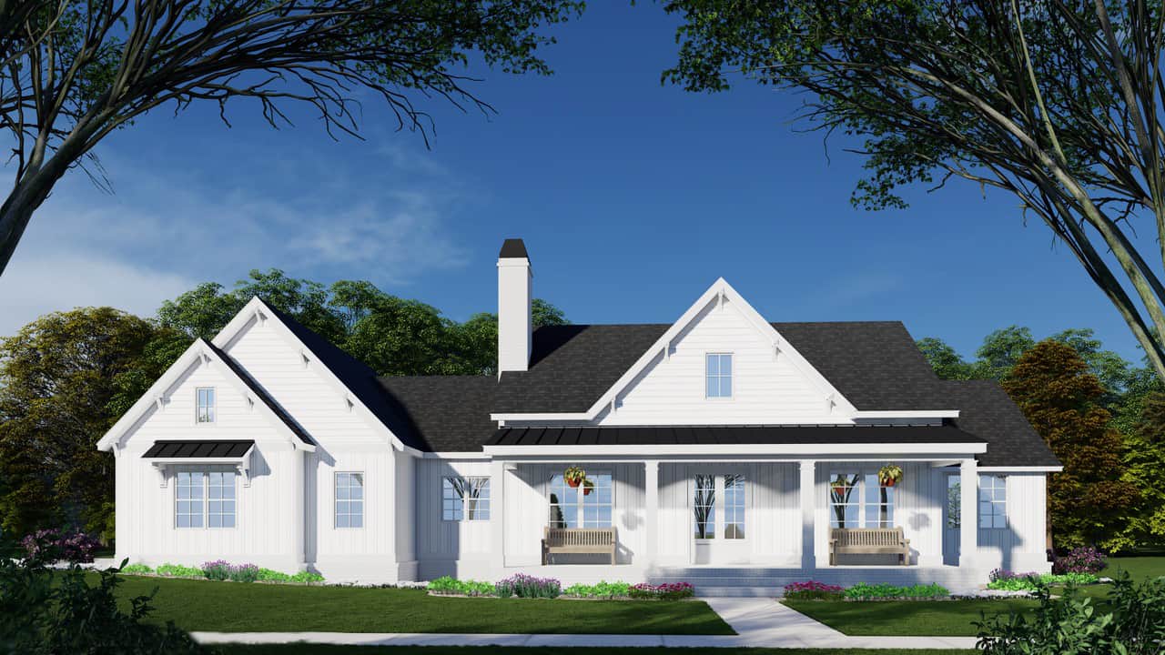 Front elevation of Modern Farmhouse home (ThePlanCollection: House Plan #163-1115)