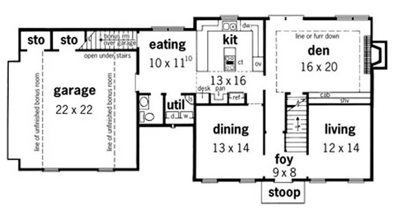 Floor Plan First Story of Colonial Plan #164-1000
