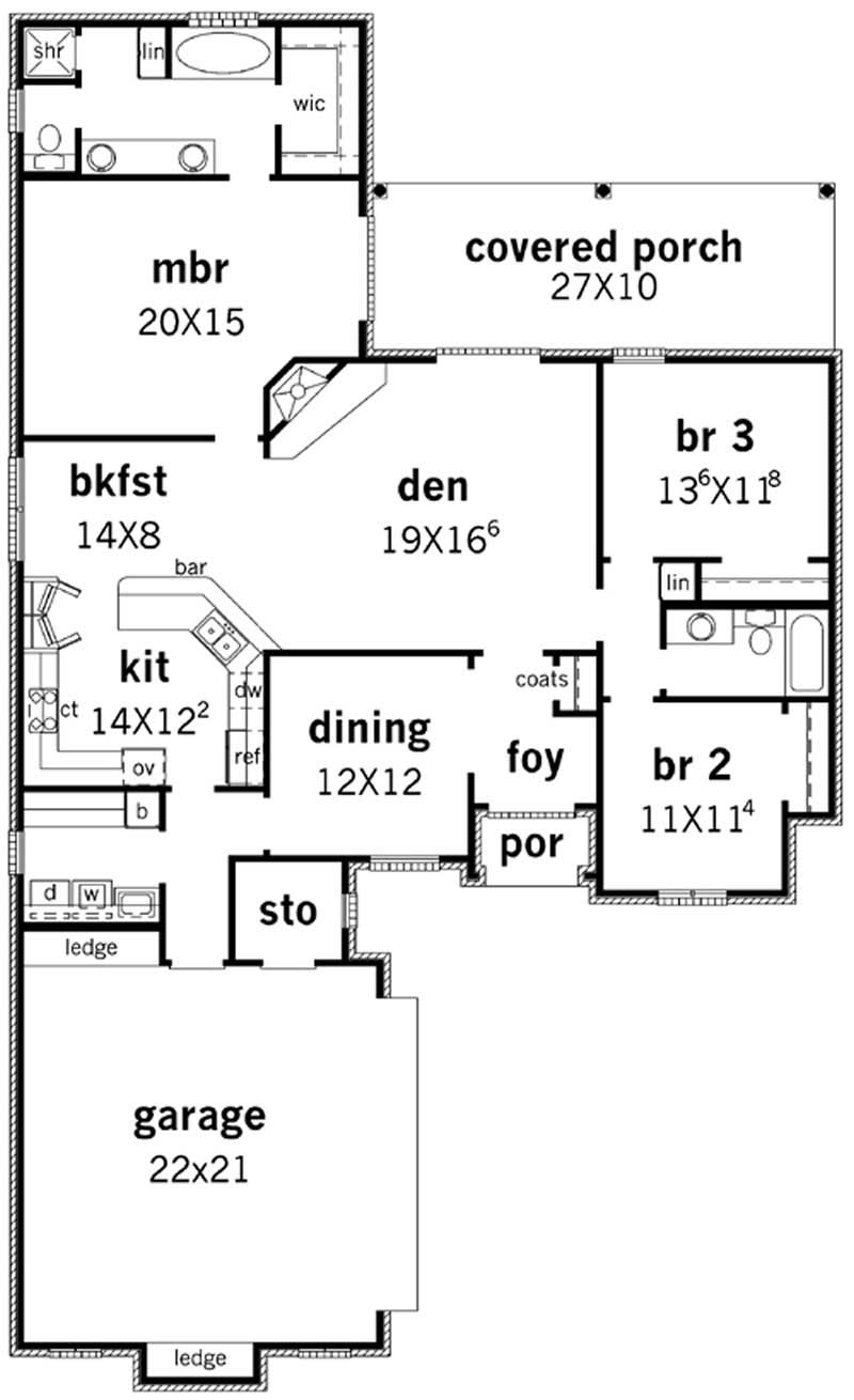 Floor Plan First Story of French Plan #164-1001
