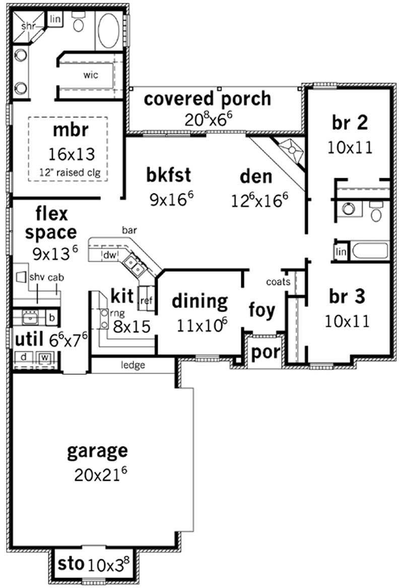 Floor Plan First Story of French Plan #164-1003