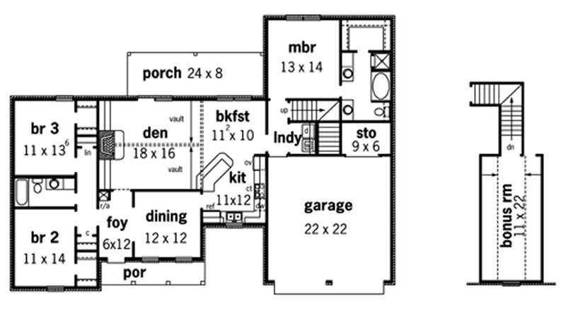 Floor Plan First Story of Ranch Plan #164-1007