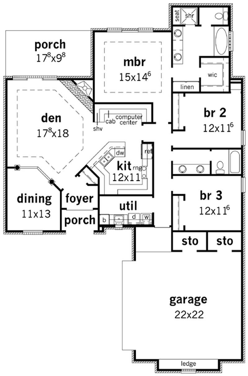 Floor Plan First Story of French Plan #164-1009