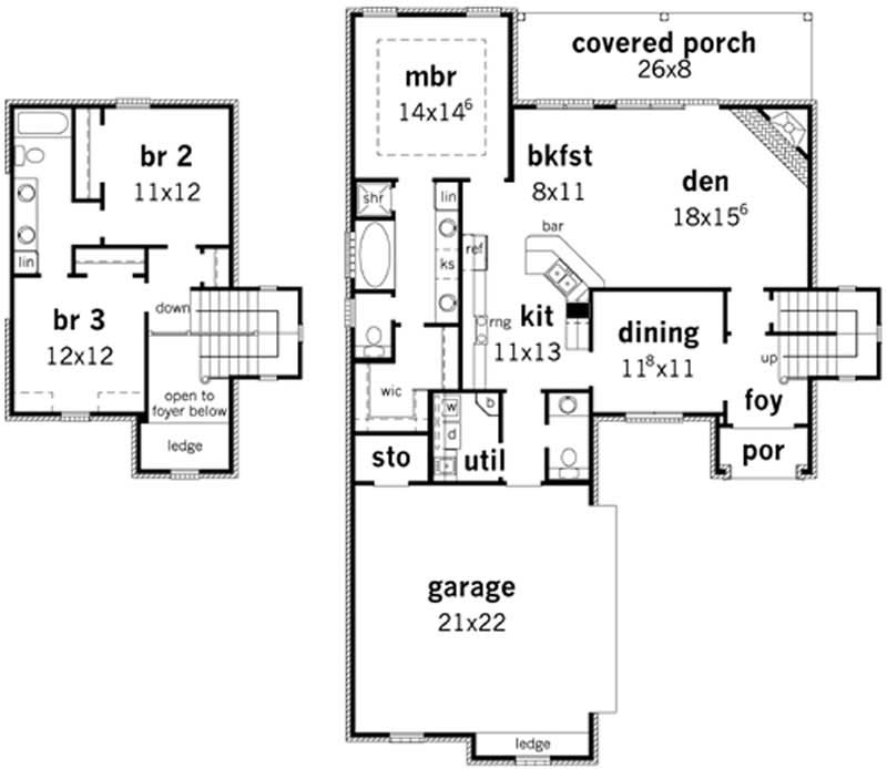 Floor Plan First Story of French Plan #164-1010