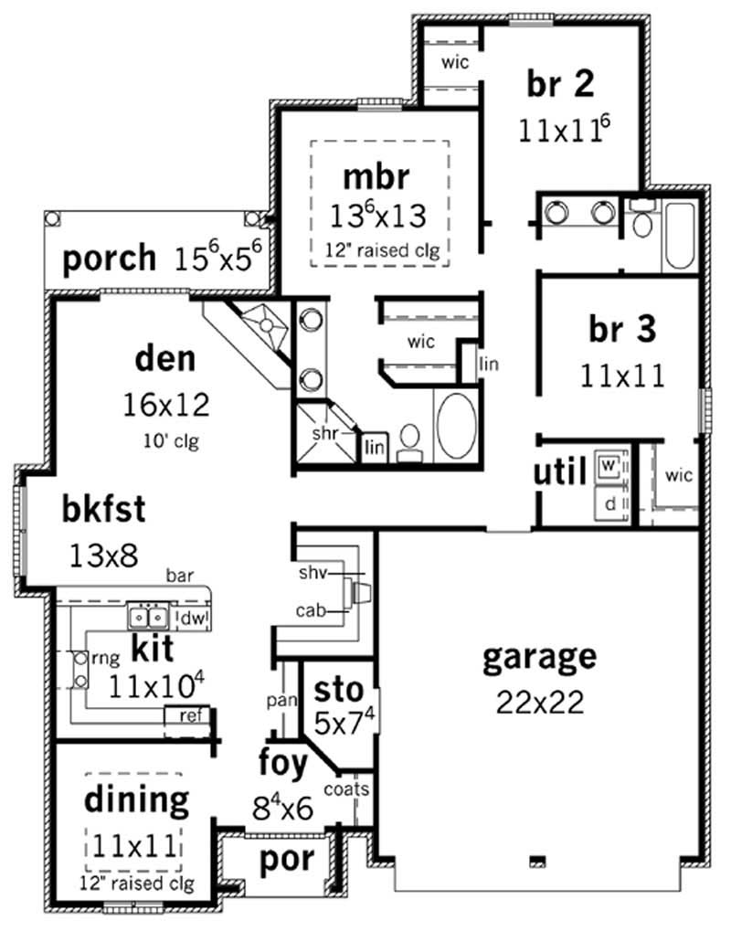 Floor Plan First Story of French Plan #164-1014