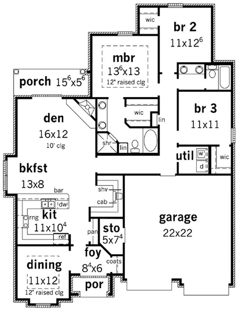 Floor Plan First Story of French Plan #164-1015