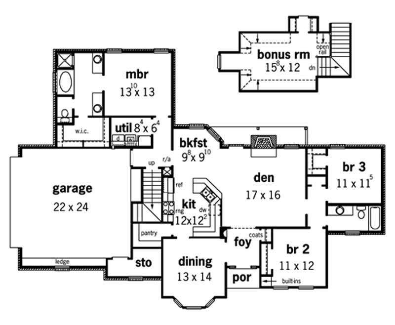 Floor Plan First Story of French Plan #164-1016