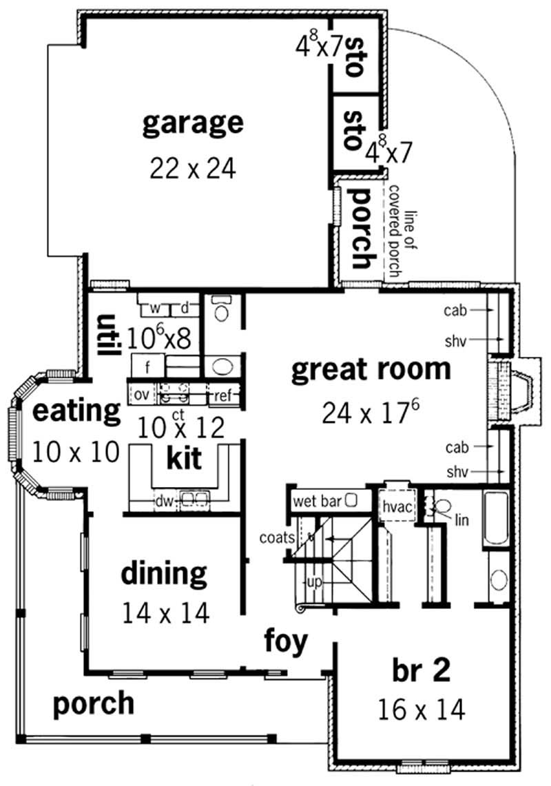 Floor Plan First Story of Country Plan #164-1020