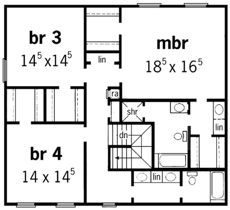 Floor Plan Second Story of Country Plan #164-1020