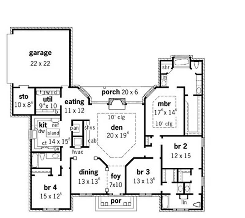 Floor Plan First Story of Georgian Plan #164-1021