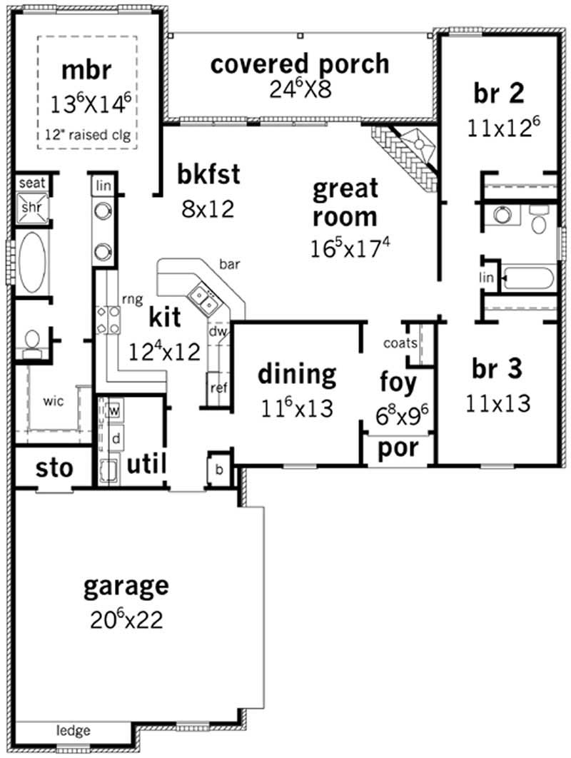 Floor Plan First Story of French Plan #164-1024