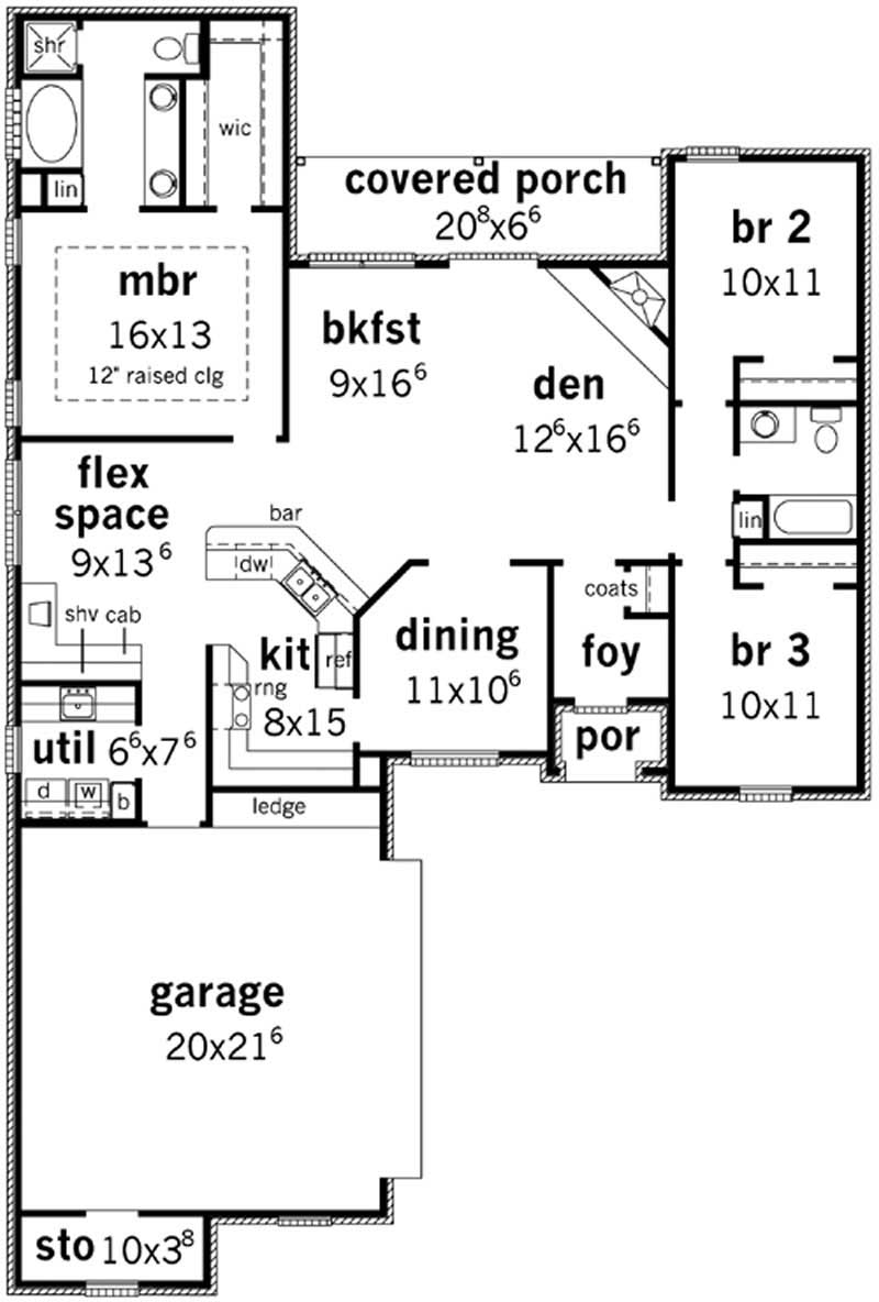 Floor Plan First Story of French Plan #164-1026