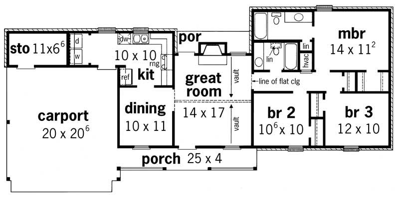 Floor Plan First Story of Country Plan #164-1030