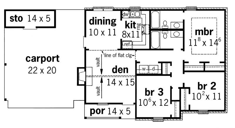 Floor Plan First Story of Country Plan #164-1032