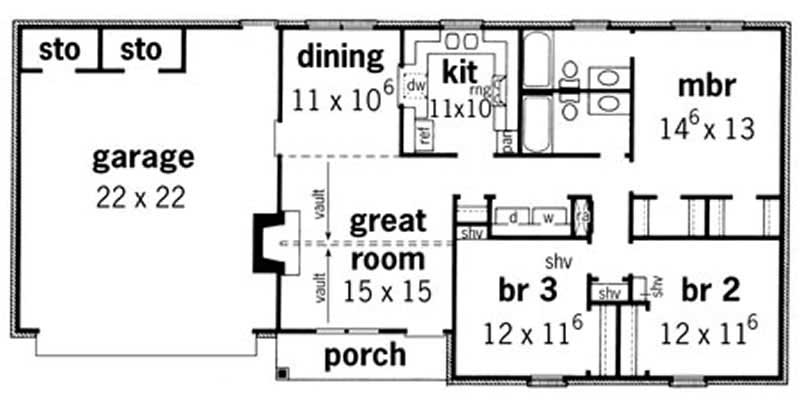 Floor Plan First Story of Country Plan #164-1033