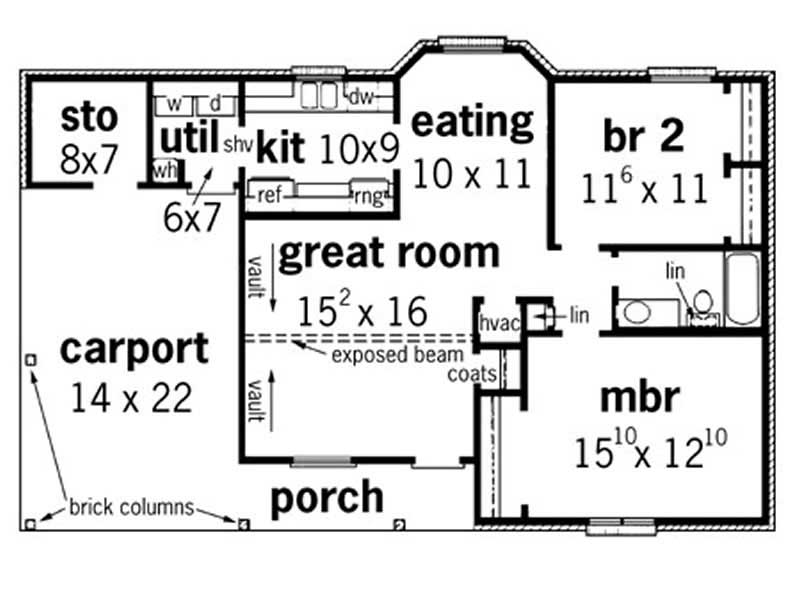 Floor Plan First Story of Ranch Plan #164-1034