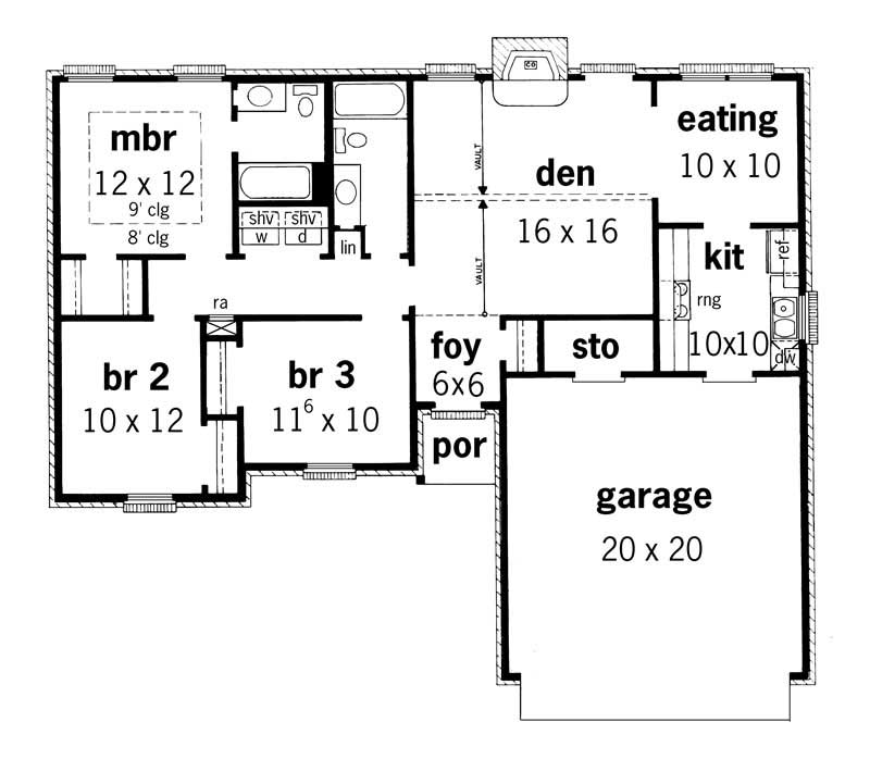 Floor Plan First Story of Georgian Plan #164-1035