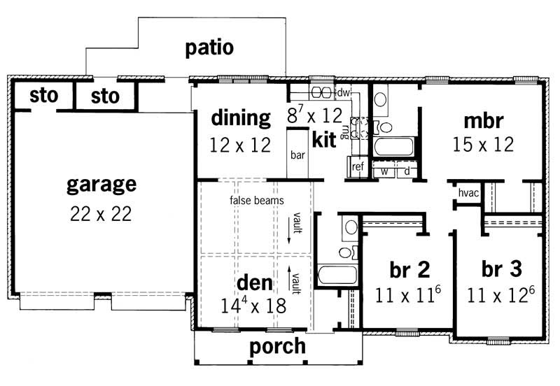 Floor Plan First Story of Country Plan #164-1039