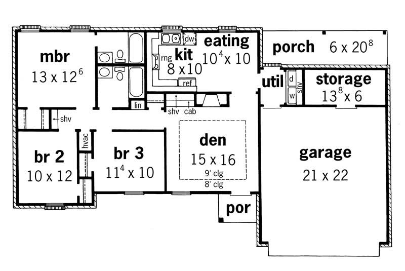Floor Plan First Story of Country Plan #164-1040