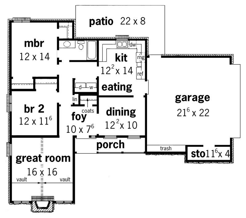 Floor Plan First Story of Country Plan #164-1041