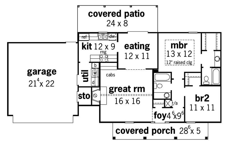 Floor Plan First Story of Country Plan #164-1042