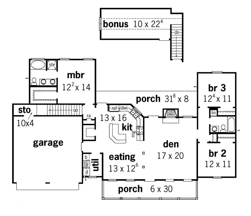 Floor Plan First Story of Cape Cod Plan #164-1043