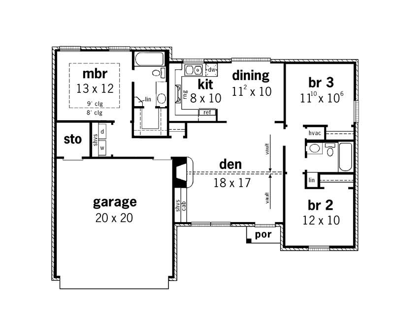 Floor Plan First Story of Country Plan #164-1045
