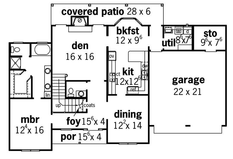 Floor Plan First Story of Cape Cod Plan #164-1047