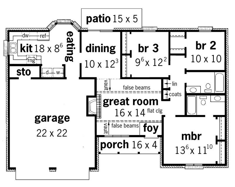 Floor Plan First Story of Country Plan #164-1051
