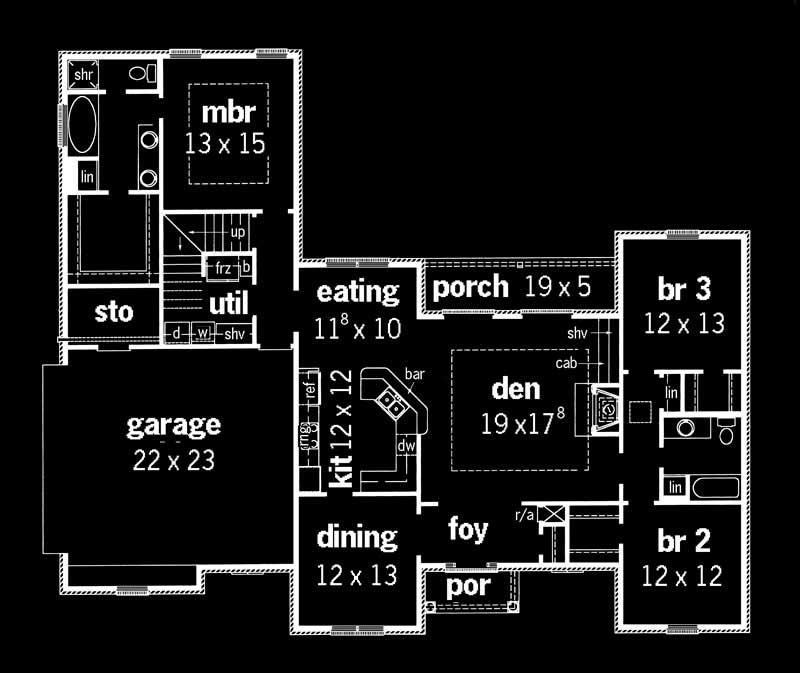 Floor Plan First Story of European Plan #164-1053