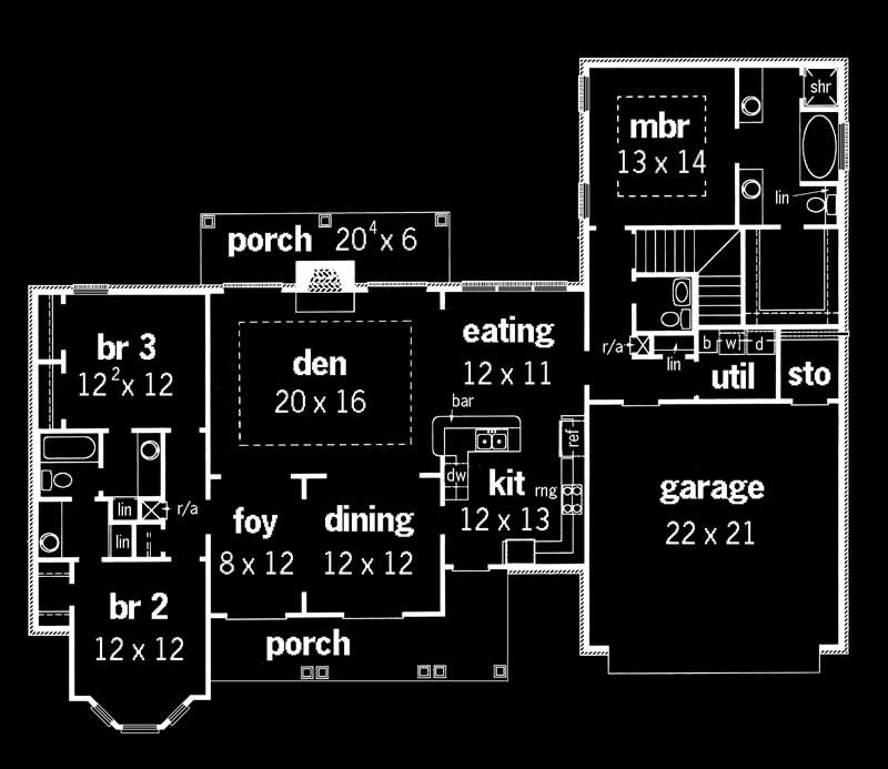 Floor Plan First Story of Country Plan #164-1054